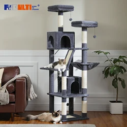 Árbol para gatos con postes rascadores, hamaca y casita