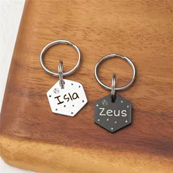Placa personalizada estrella hexagonal inoxidable para perros y gatos