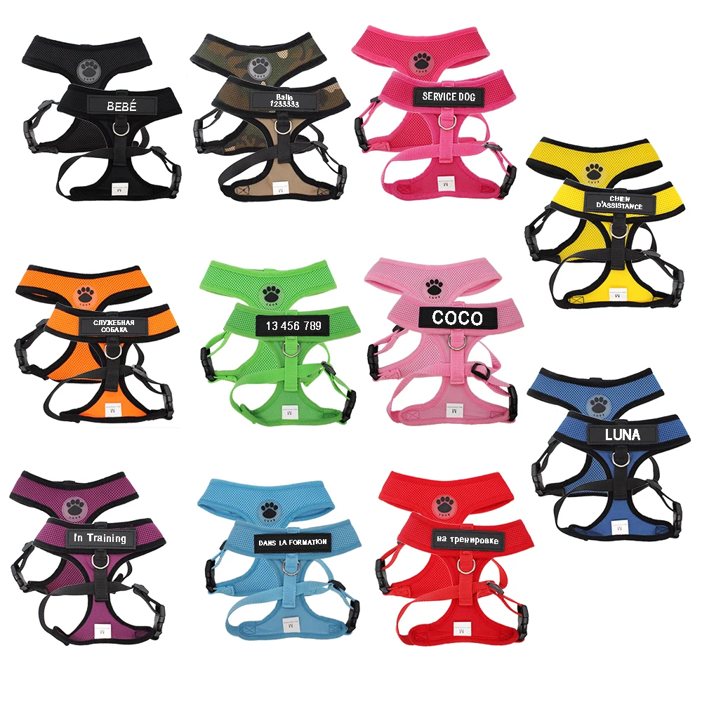 Arnés personalizado para perro, etiqueta con nombre, malla de nailon, chaleco, placa de identificación, gancho para gato, Parche de Control transpirable, correa de pecho para mascota - imagen 4