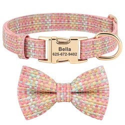 Collar de perro personalizado, pajarita de moda para perros, collares de nailon, Collar de identificación con nombre de mascota grabado personalizado para perros pequeños, medianos y grandes, color rosa