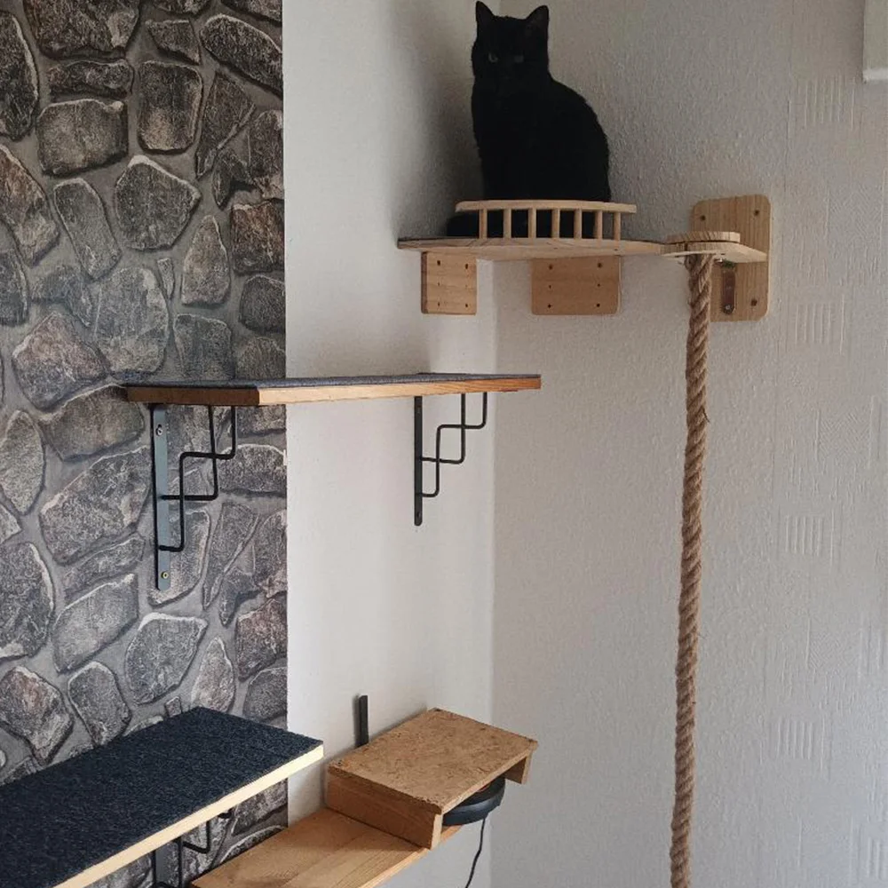 Pared de actividades para gatos montada en la pared con escaleras, perchas y hamaca, poste rascador, muebles de interior para gatos para escalar - imagen 4