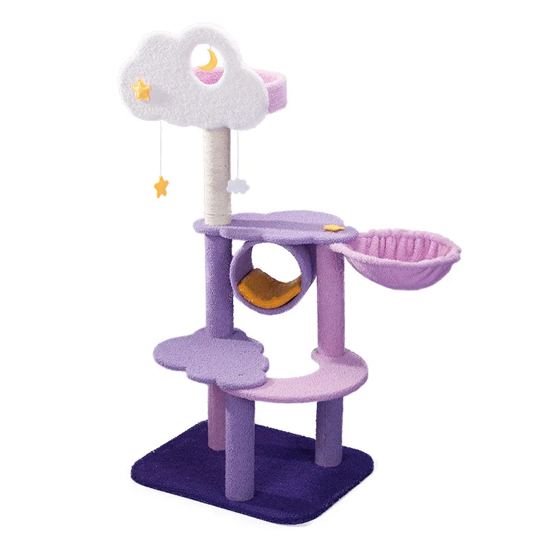 Árbol de gato de nube púrpura, poste rascador de gato, accesorios de Casa de mascotas grandes para interiores, suministros de entrenamiento físico para ejercicio, juego de escalada - imagen 4