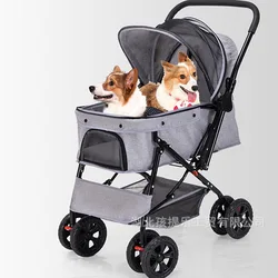 Cochecitos para mascotas, cochecitos para exteriores para perros, carrito de ajuste bidireccional, carrito para caminar para perros Shiba Inu Corgi, productos para mascotas para coches medianos y pequeños