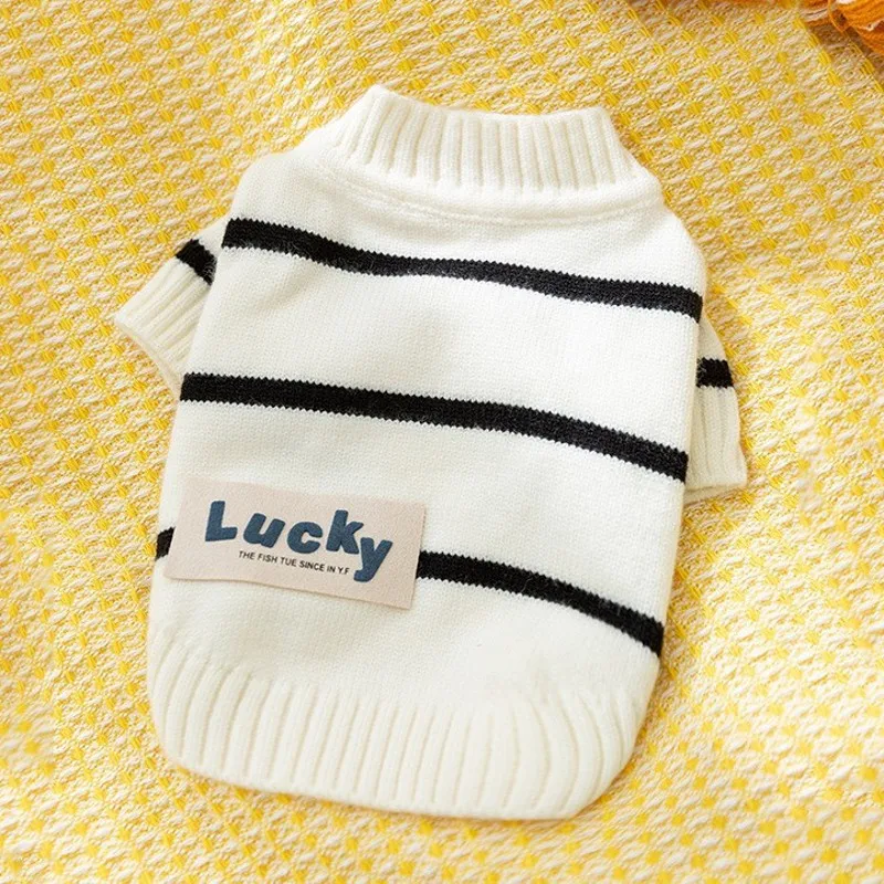 Suéter clásico a rayas para perros, ropa de invierno para perros, abrigo para cachorros, cárdigans tejidos, sudadera para perros, ropa para Bulldog Francés Chihuahua