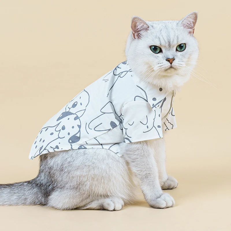 Ropa fresca de verano para mascotas, camisetas con estampado de dibujos animados para cachorros y gatos, camisa de moda para gatitos, trajes de ropa persa - imagen 4