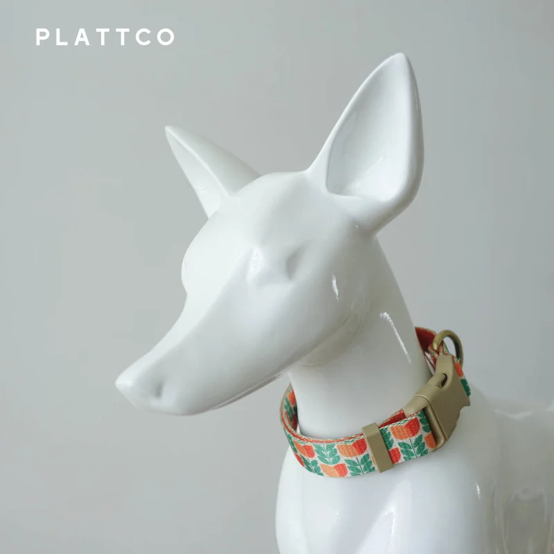 PLATTCO-Collar de poliéster para mascotas, Correa con grabado láser, tulipán naranja, 5 tamaños, suministros para perros, PDC348 - imagen 4
