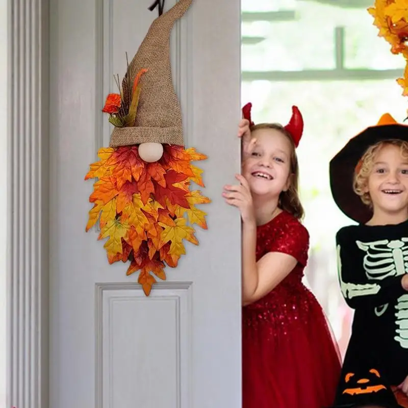 Corona de puerta de otoño, guirnalda cálida de cosecha, corona de Gnomo de Halloween, corona de puerta delantera, decoración de granja para puertas, paredes, patio, novedad - imagen 4