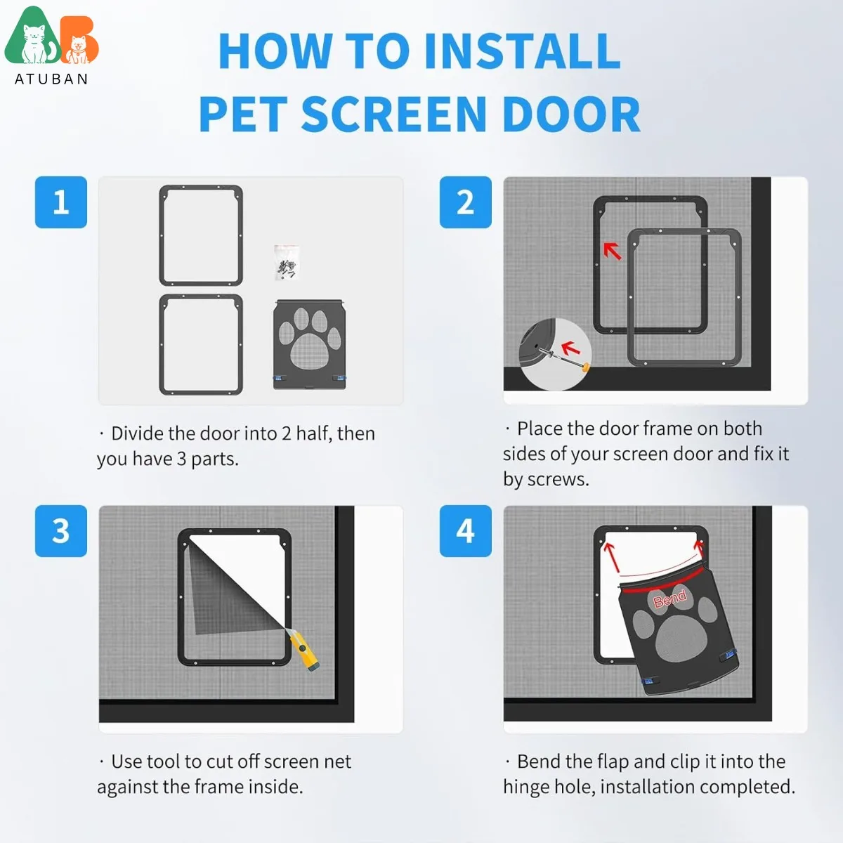 ATUBAN Puerta para mascotas con solapa magnética de 8x10 ", ABS duradero, fácil instalación, para gatos y perros pequeños, con cerradura, pantalla/puerta corredera, puerta con pantalla para gatos - imagen 3