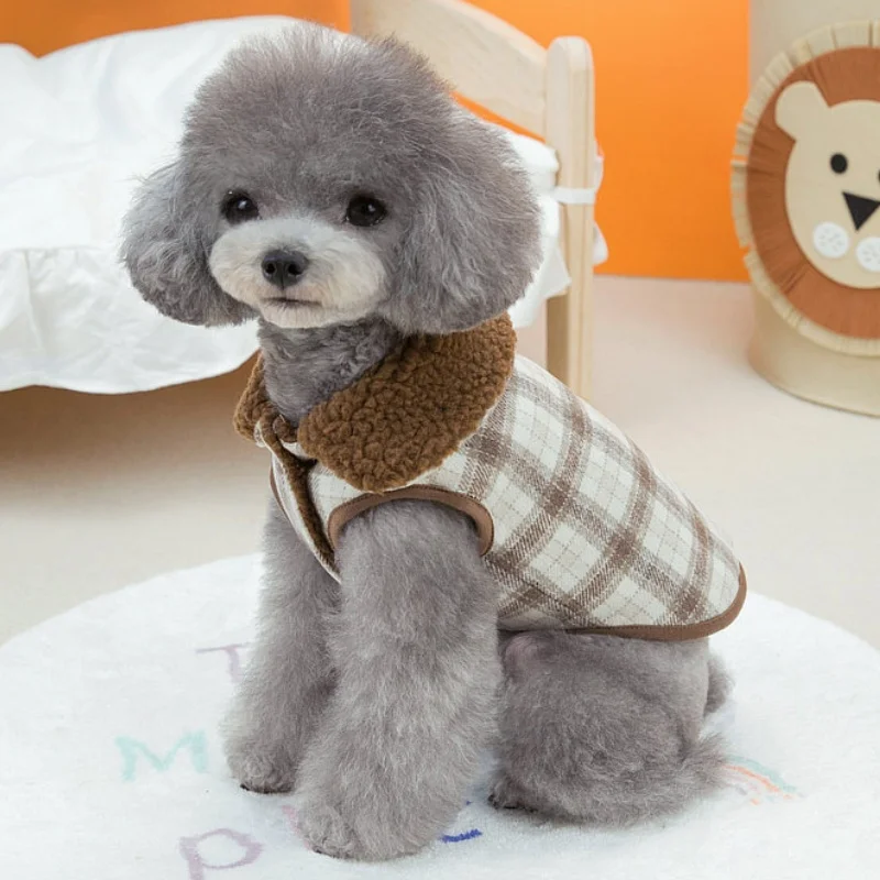 Winter Plush Dog Vest Jacket Luxury Pet Dog Clothes Warm Soft Puppy Cardigan Cute Plaid Cat Jacket Coat Pet Overcoat Dog Costume - imagen 4