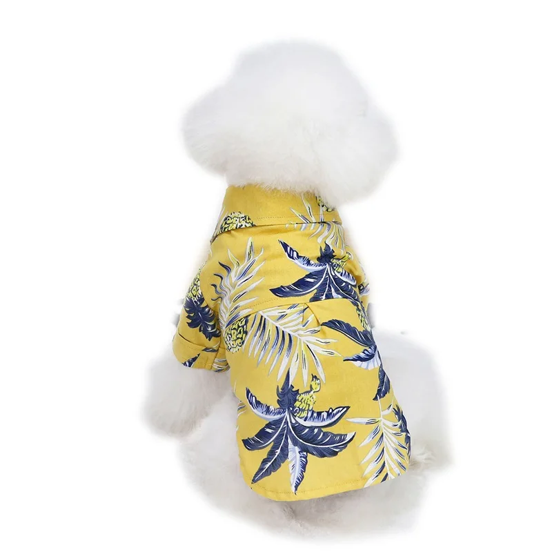 Ropa de verano para mascotas, camisas de playa con estampado de hojas de estilo Hawaiano para cachorro, gato pequeño y grande, disfraz de Chihuahua - imagen 3