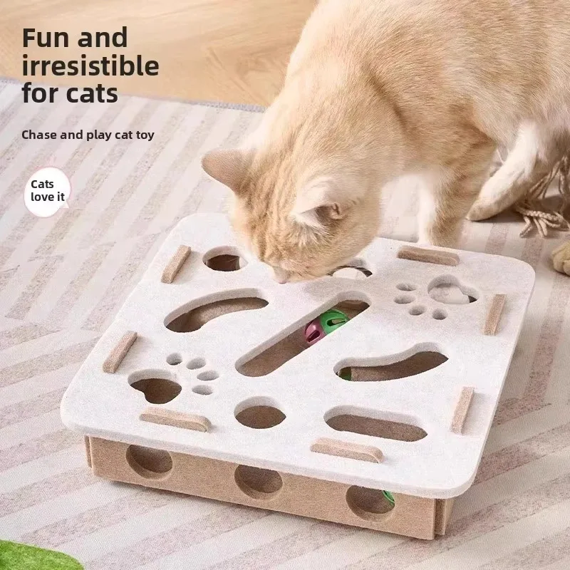 Juguete rompecabezas para gatos, caja de rompecabezas de fieltro, juguete para ejercicios de caza en interiores con pelota, suministros interactivos de entretenimiento deportivo para gatos de interior - imagen 2