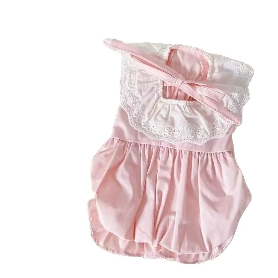 Vestido con cuello de encaje para mascotas, vestido bonito de estilo princesa de color caramelo para gatos y perros, chaleco de verano, Top fino, primavera y verano - imagen 5