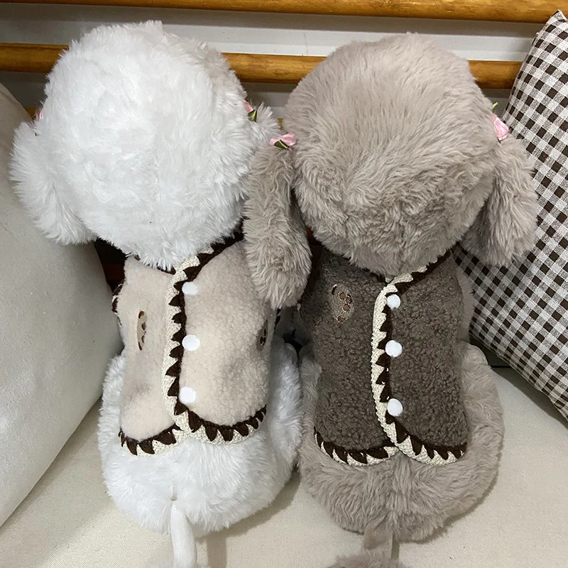 Chaleco de lana de cordero liso para mascotas, ropa corta Ins, chaleco para perros, ropa para gatos, ropa para gatos, ropa de peluche para otoño e invierno, ropa para perros - imagen 4