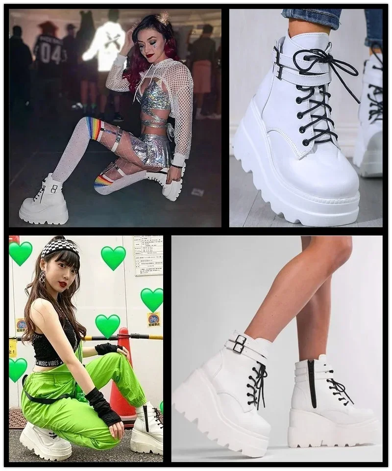 Diseño de marca tallas grandes 36-43 plataforma tacones altos Cosplay moda Otoño Invierno cuñas zapatos botines mujer botines PU - imagen 4