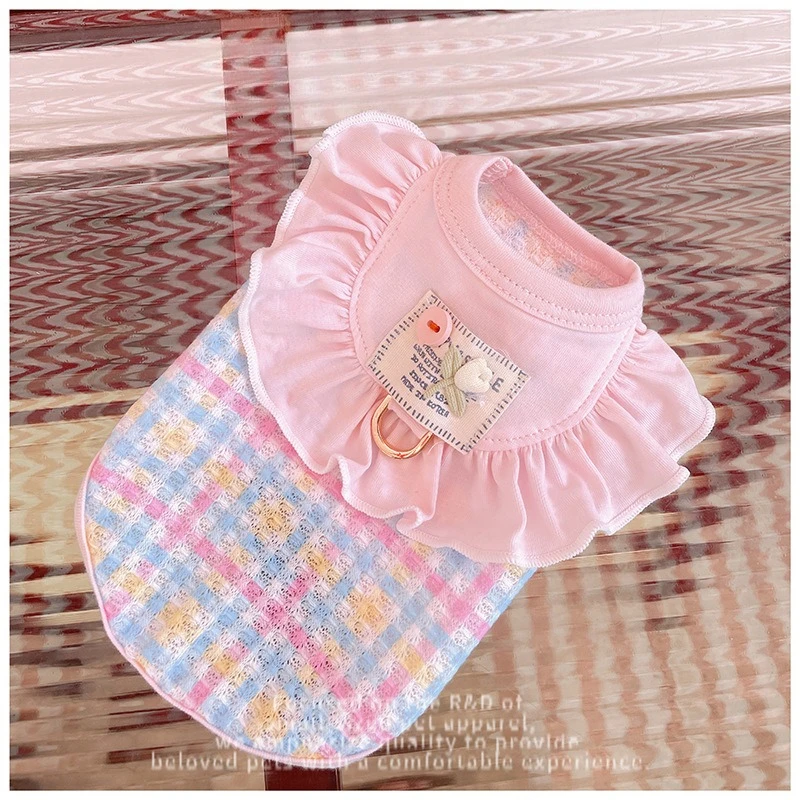 Camiseta sin mangas a cuadros para mascotas, abrigo de peluche elástico Yorkshire, ropa para cachorros, ropa para perros pequeños, primavera y otoño - imagen 5