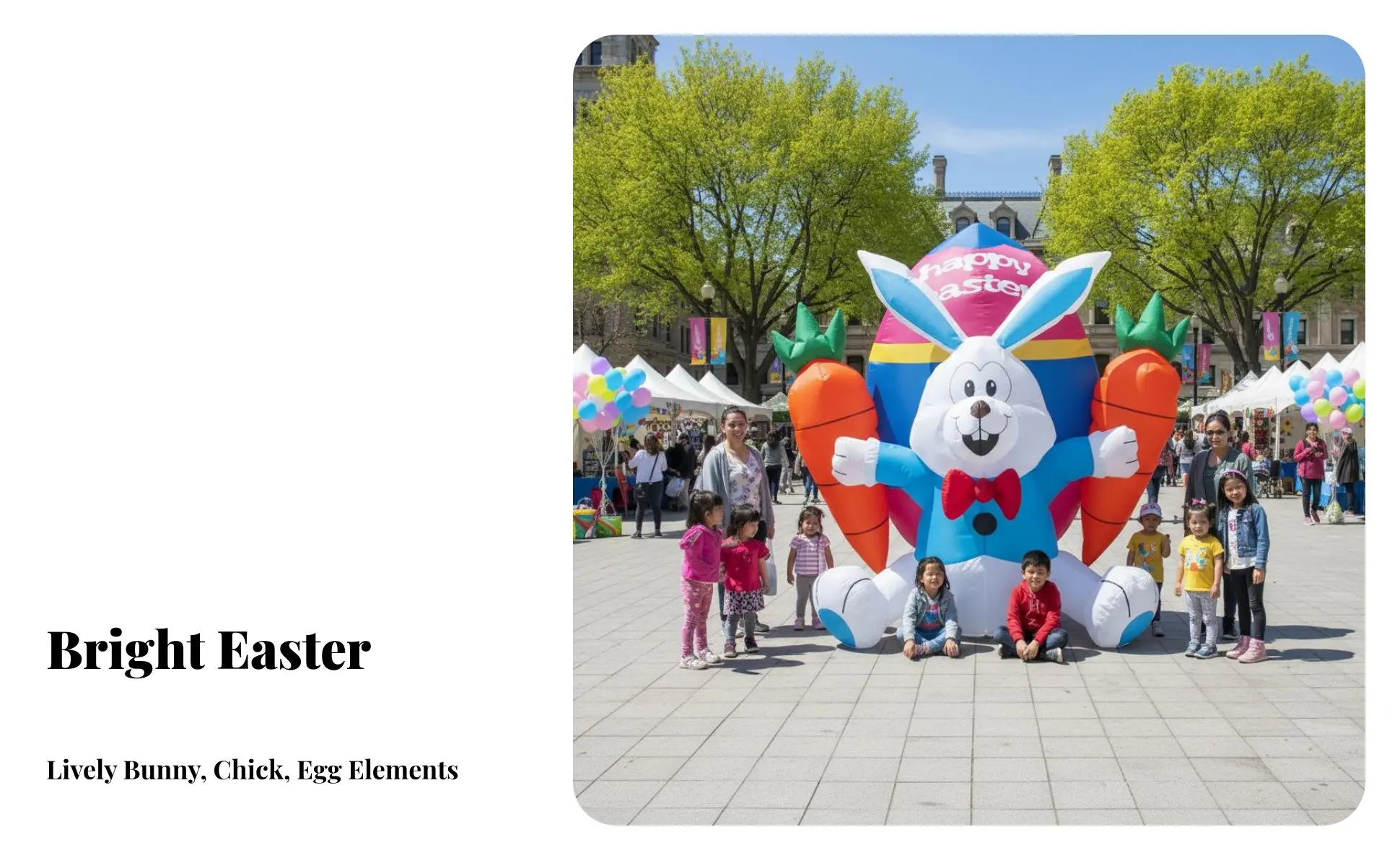 Inflable de Pascua completo montado en entorno exterior con sujeciones