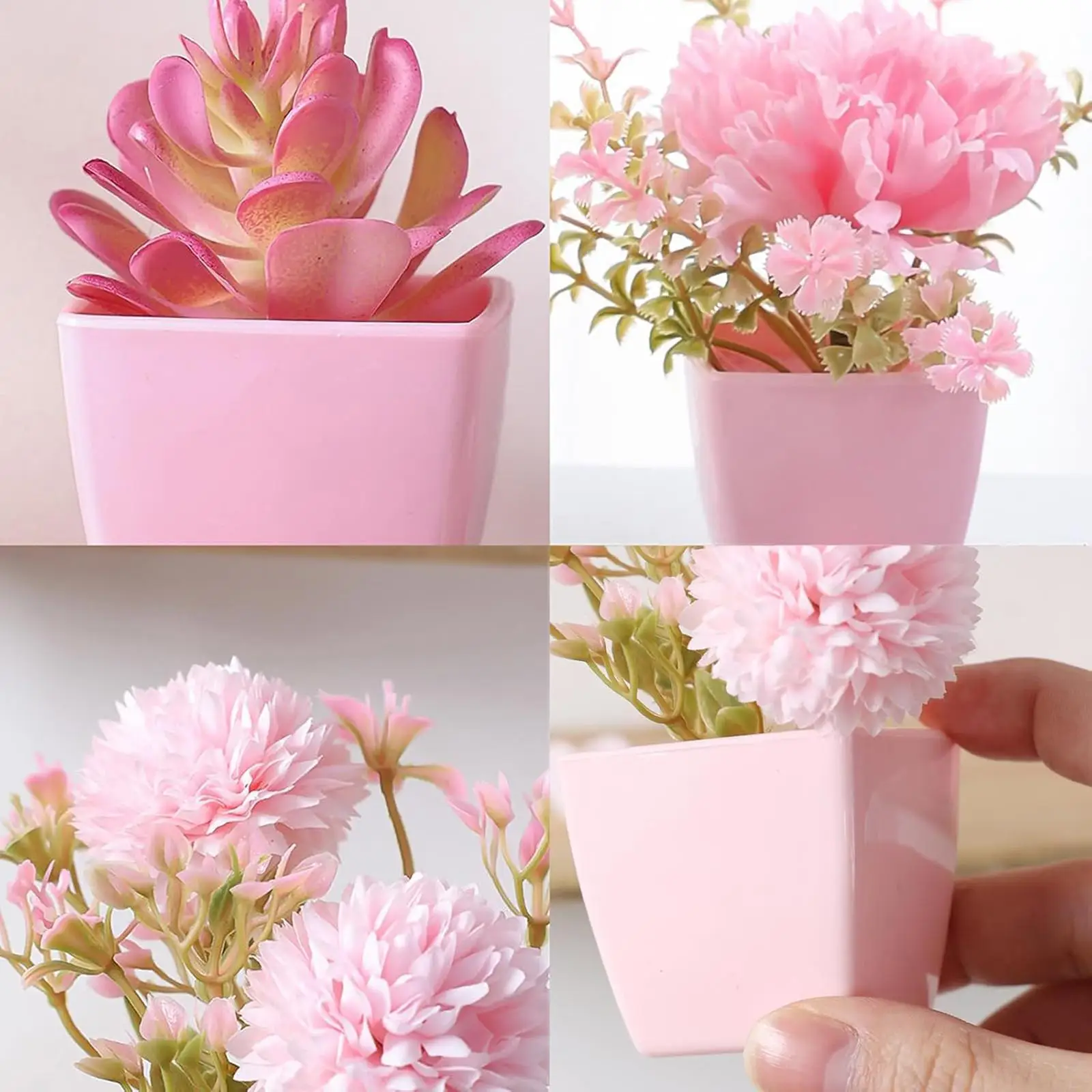 3Pcs Fake Flowers Potted Photo Props Fake Plants Artificial Flowers Desktop Decoration for Table House Bookshelf Living Room