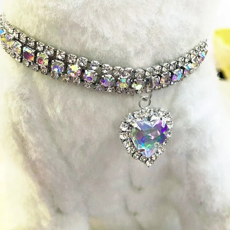 Collar de gato con forma de lágrima en forma de corazón, productos decorativos de lujo para cuello de mascota, bonito colgante de cristal ostentoso para perro, Collar de diamante - imagen 3