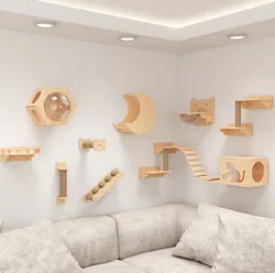 Estante de escalada para gatos montado en la pared, poste rascador de madera, hamaca para gatos, casa para actividades, perchas para gatos de interior, muebles para mascotas