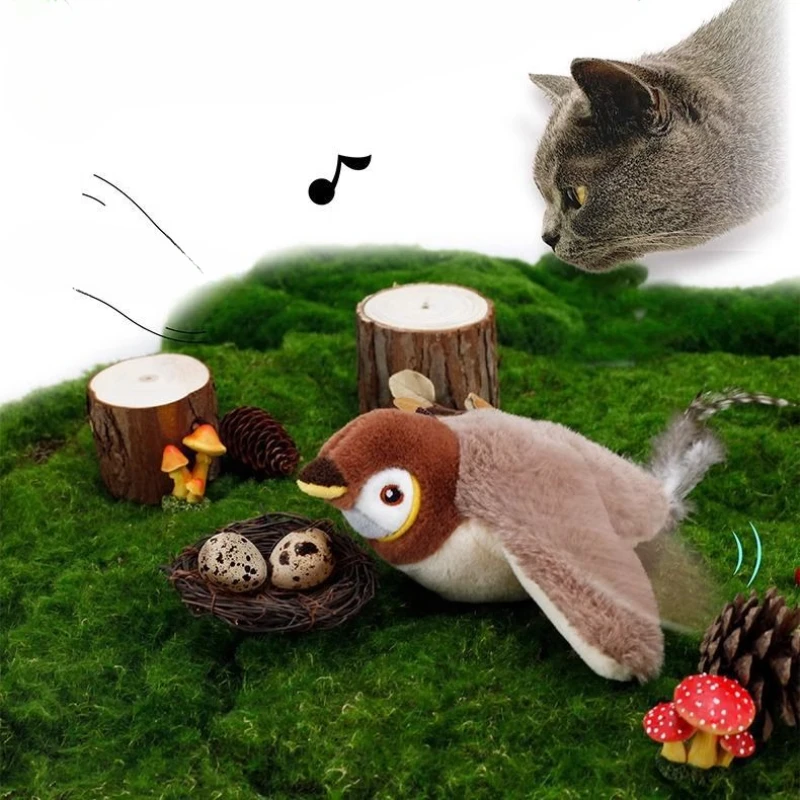 Simulación eléctrica aleteo pájaro gato perro juguete Chirp mascota pájaro interactivo juguete de peluche productos suministros cazador gatito Accesorios - imagen 3