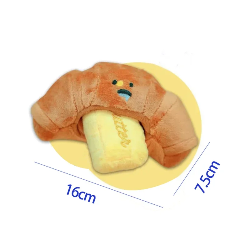Juguete oculto para olfatear con comida, juguete interactivo de peluche para perro, para masticar, para mascotas, cruasán, pan, sonido chirriante - imagen 3