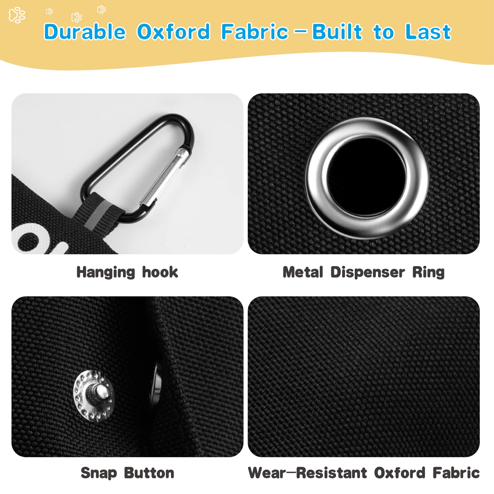 Soporte para bolsa de caca de perro divertido, con 2 bolsas, diseño OH SHIT, correa con Clip de Metal, dispensador de residuos, manos libres, tela Oxford duradera, 1 ud. - imagen 5