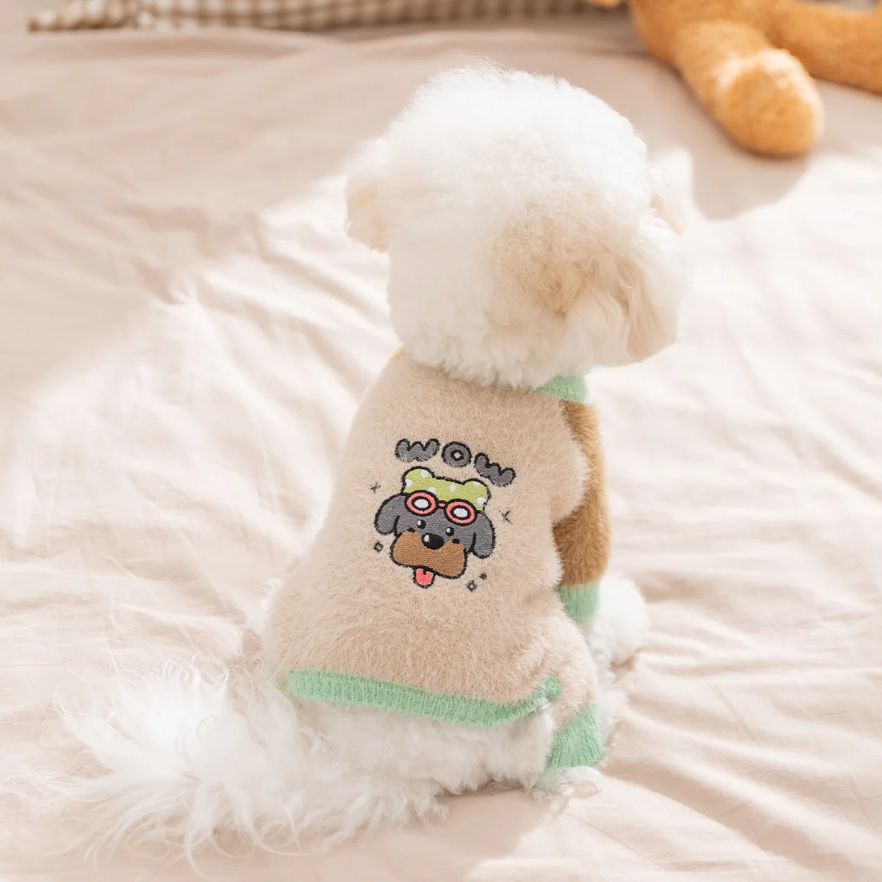 Otoño e Invierno mascota de felpa suéter cálido de cuatro patas mono para mascotas gato ropa para perros pequeños y medianos ropa para cachorros - imagen 3