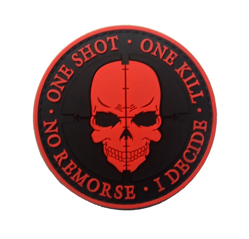 Parche bordado One Shot One Kill, insignia para brazalete, calavera militar, francotirador, apliques decorativos, adorno, parches tácticos - imagen 3