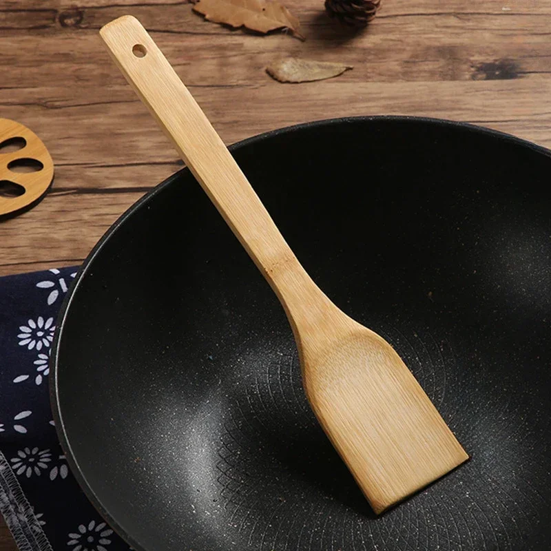 Utensilios de cocina, espátula de bambú, pala resistente al calor, cuchara de cocina, sartén, cuchara de arroz, utensilios de cocina, sartén antiadherente, pala de arroz de bambú - imagen 2