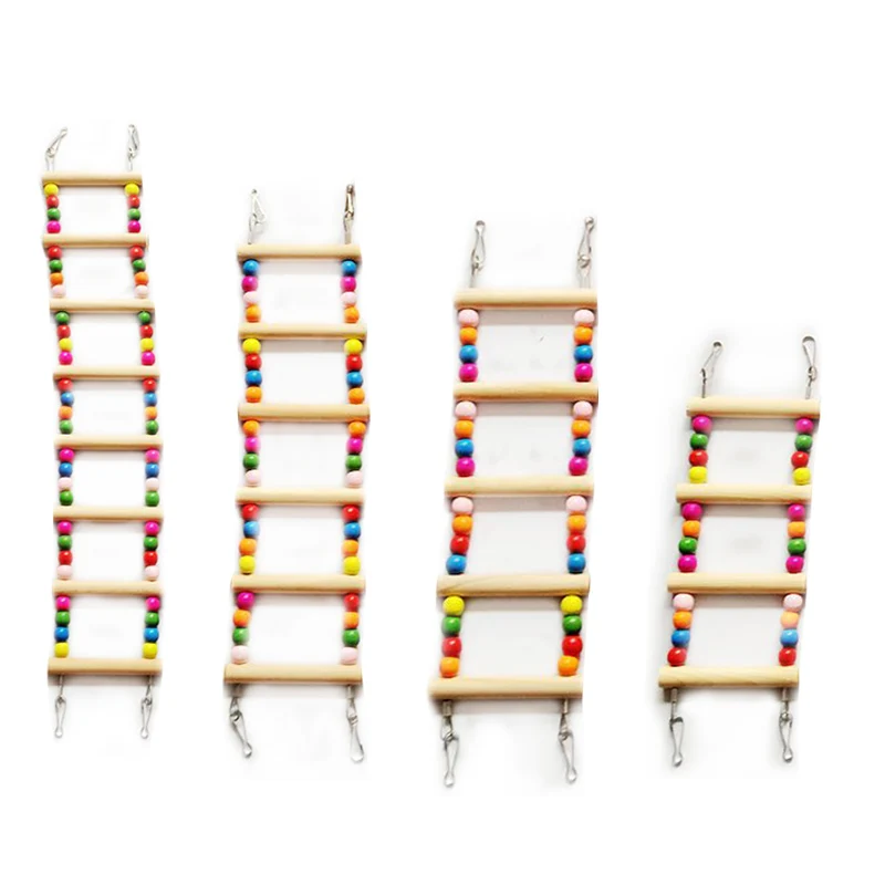 NONOR-juguetes para loros, puente de escalera colgante, columpio de madera para hámster, escalada, bolas coloridas colgantes de madera Natural, suministros para escaleras de pájaros - imagen 3