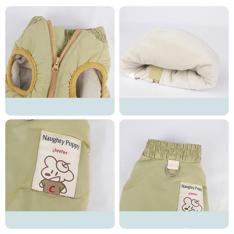 Ropa de invierno para perros con anillo de correa, abrigo de lana para mascotas para clima frío, chaleco cálido para perros, mono suave a prueba de viento, trajes para mascotas - imagen 4