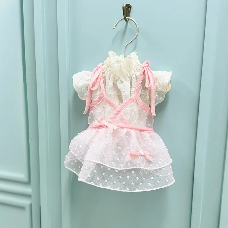 Vestidos de encaje para cachorros, falda de malla transpirable de verano para perros, chaleco con lazo y tirantes, ropa para mascotas pequeñas, ropa para cachorros pequeños - imagen 4