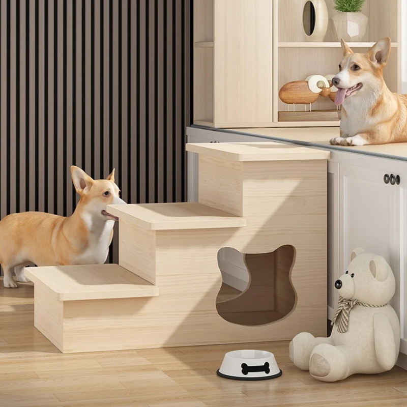 Escaleras de madera maciza para perros, escaleras antideslizantes para interiores, escaleras para cachorros, escalera multifuncional de seguridad para perros, cama hueca, escalera para gatos mayores y mascotas - imagen 3