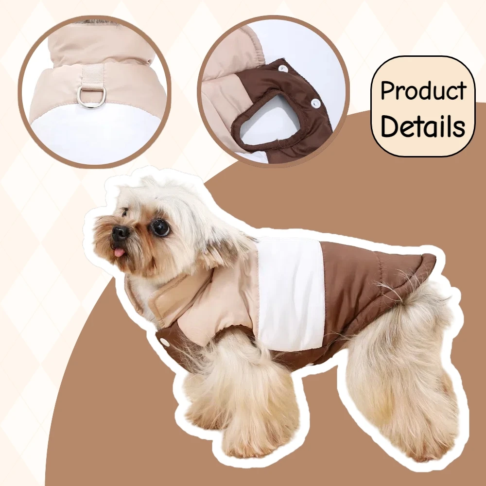 Ropa cálida a prueba de viento para perros con anillo en D, chaqueta de invierno para mascotas para perros pequeños y medianos, trajes impermeables para mascotas, abrigo para Chihuahua y Yorkshire - imagen 2