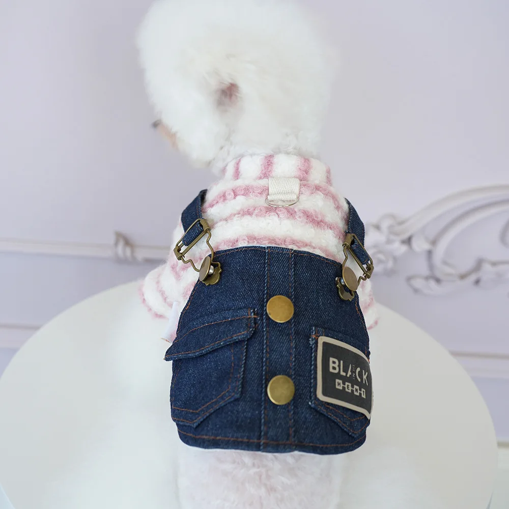 Monos vaqueros de otoño e invierno para mascotas, mono de invierno para perros de peluche, ropa para parejas de cuatro patas, chaqueta, ropa para cachorros pequeños - imagen 3