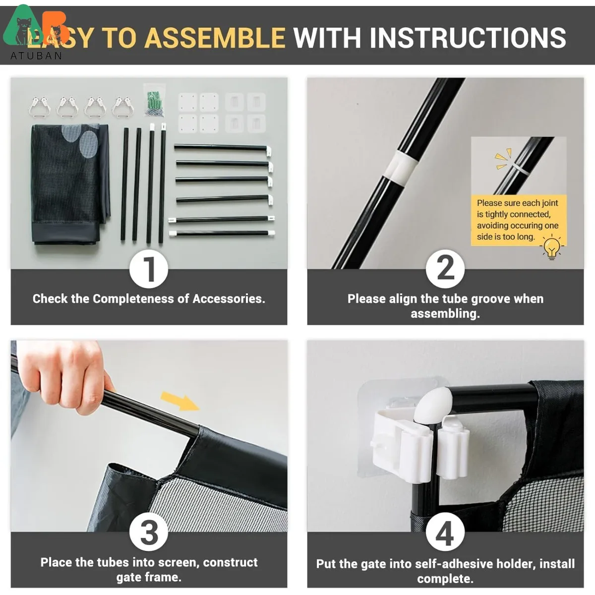 ATUBAN Gate para perros 39,3 "x 31,5" sin taladro/autoadhesivo, ajustable, para escaleras, puertas, dormitorio, cocina, puerta de malla para mascotas para pasillos