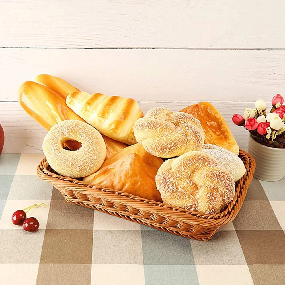 Cesta de pan tejida de ratán, cestas rectangulares para fruta, soportes para servir alimentos para verduras, hogar, cocina, restaurante, Picnic al aire libre