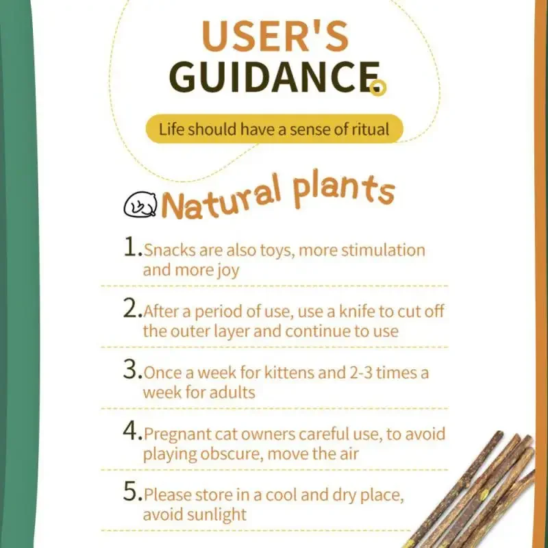 100 unids/lote Matatabi Natural Pet Cat Snacks palos limpieza diente hierba gatera juguetes para gatos Actinidia Silvervine juguete para mascotas para gatos - imagen 5