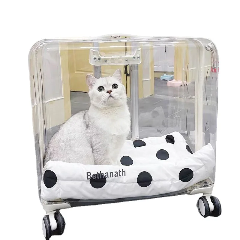 Maleta transparente ligera para mascotas, estuche de belleza, cochecito profesional para gatos con ruedas, accesorios expandibles para mascotas - imagen 5