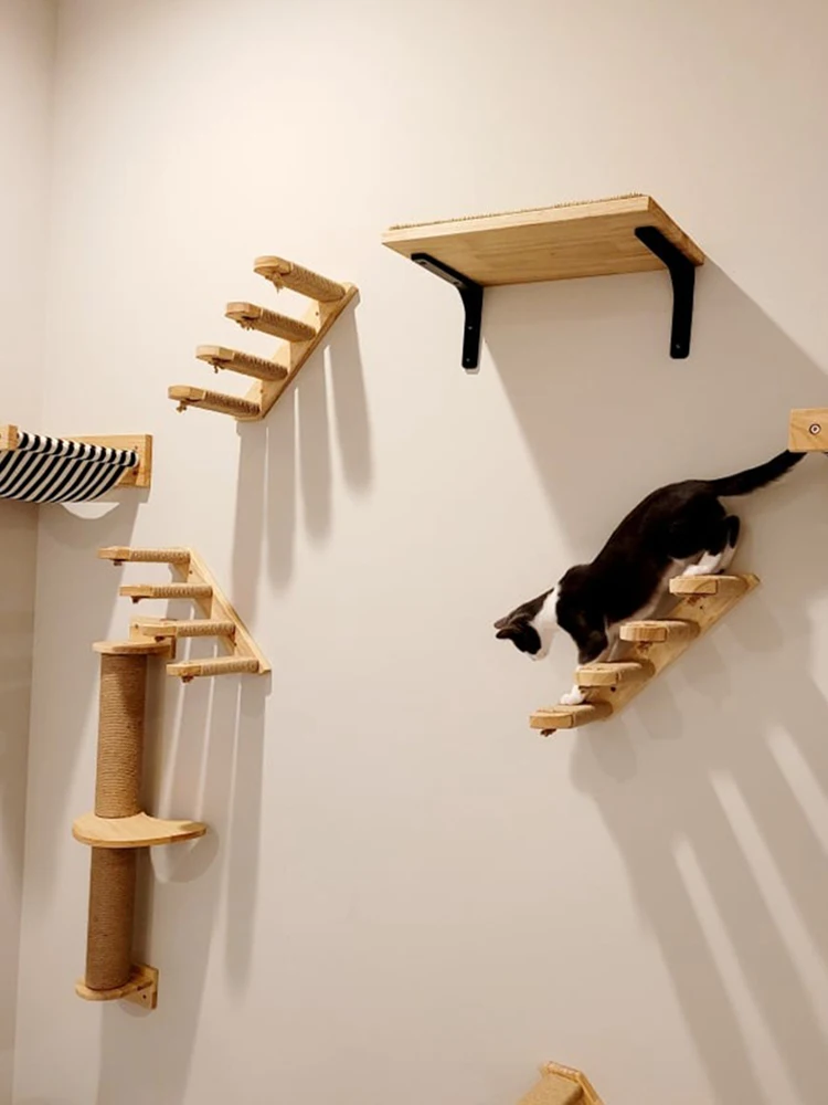 Estantes de escalada para gatos, perchas montadas en la pared, poste rascador para gatos, torre de árbol, plataforma de hamaca, muebles para saltar y dormir para mascotas - imagen 4