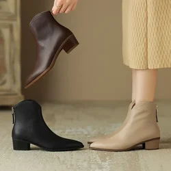 Botas de cuero para mujer con tacón grueso - estilo vintage retro