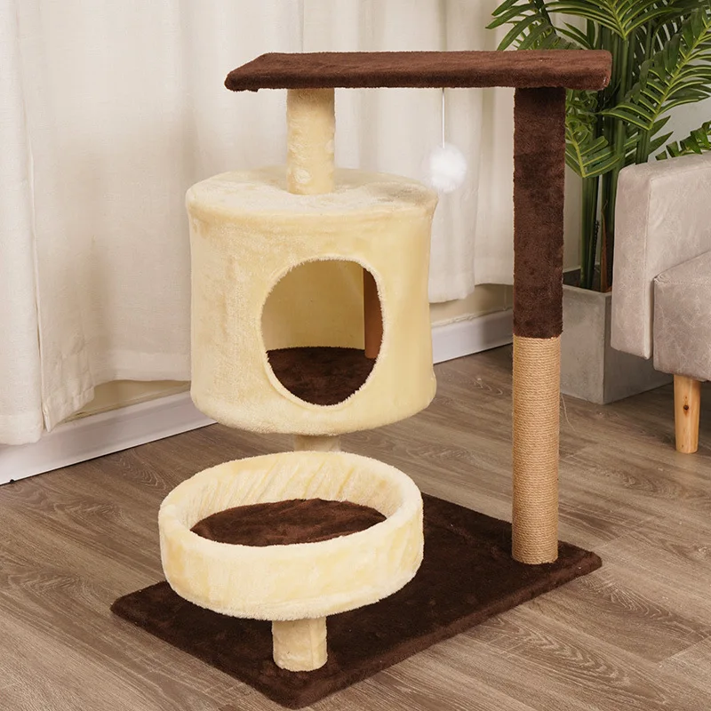 Casa de árbol multifuncional para gatos con bola colgante, torre para gatos con percha de felpa acolchada, postes para rascar - imagen 4