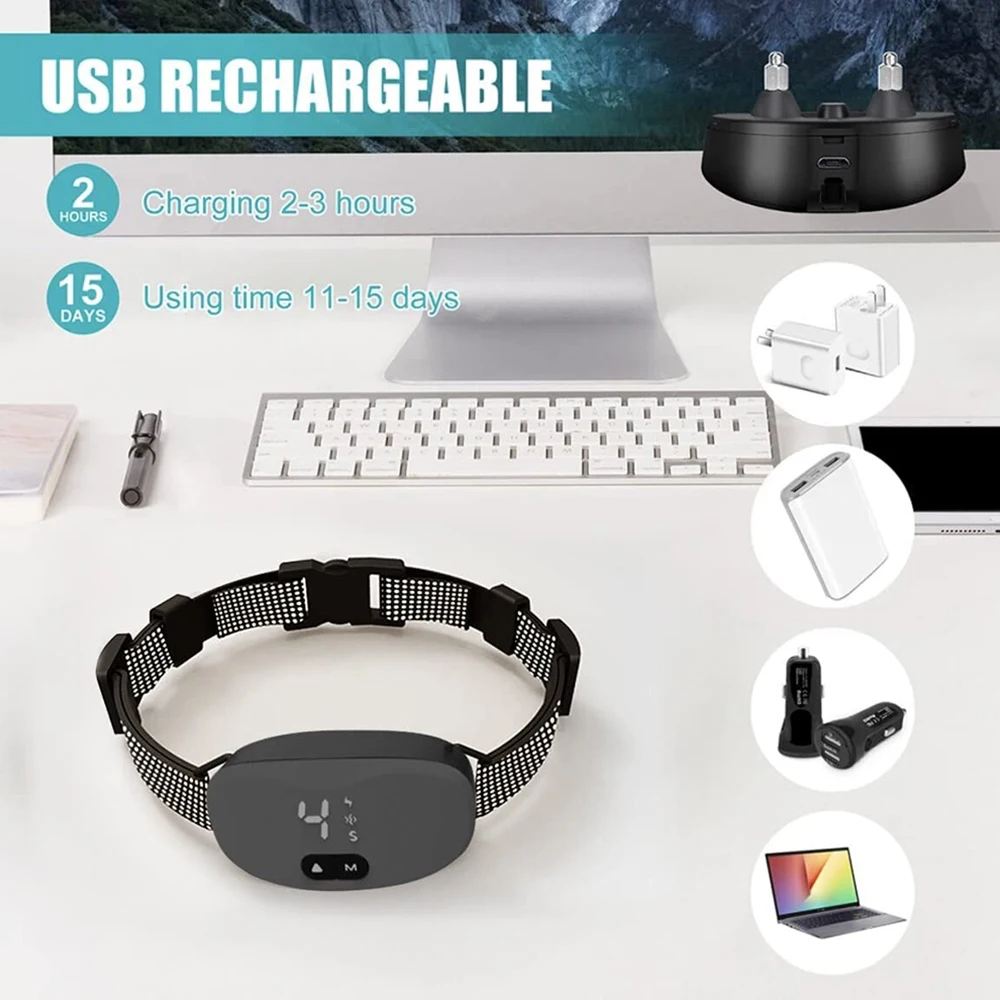 Collar inteligente antiladridos para perros, sonido de vibración de descarga eléctrica con LED para perros pequeños y grandes, Collar ajustable de entrenamiento sin ladridos - imagen 2