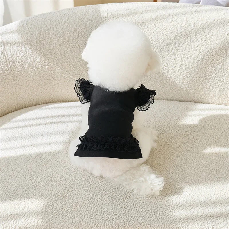 Moda verano encaje manga voladora chaleco para mascotas camisa Base para mascotas camisa Base de oso de peluche camiseta para gato Top ropa para cachorros chaleco de peluche