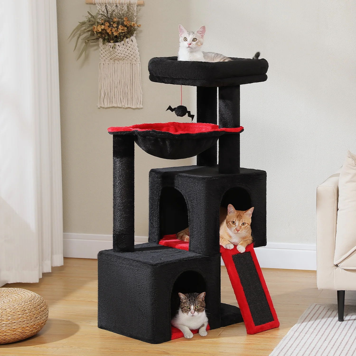Torre de árbol para gatos con poste rascador de Sisal Natural, Condo cómodo, percha superior, almohadilla para rascar gatos, juguetes para gatos de interior - imagen 3