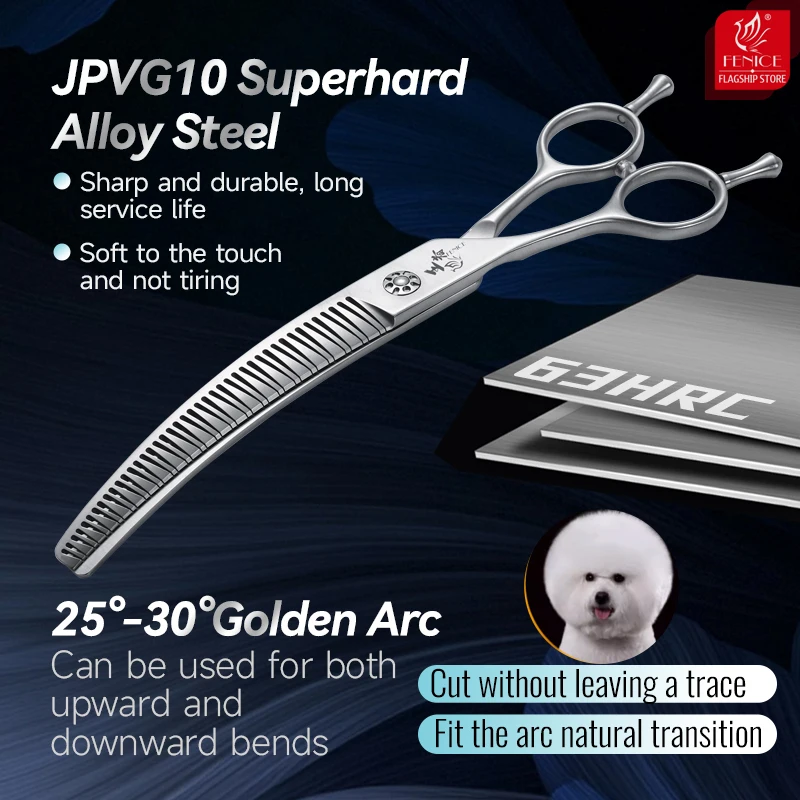 Fenice VG10 mano izquierda 7 pulgadas 3D dientes sin rastro tijeras curvas para el cuidado de perros tijeras de peluquería naturales para caninos 70% - imagen 5