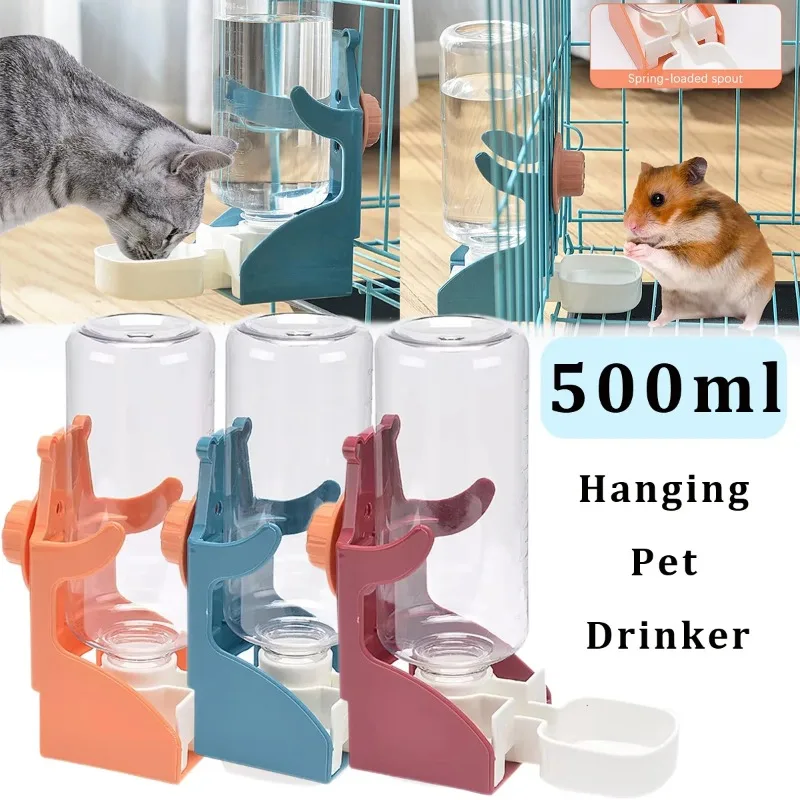 Bebedero colgante para mascotas, dispensador de agua automático para animales pequeños, ajuste para mascotas, botella de agua para loros, pájaros, conejos, gatos y perros