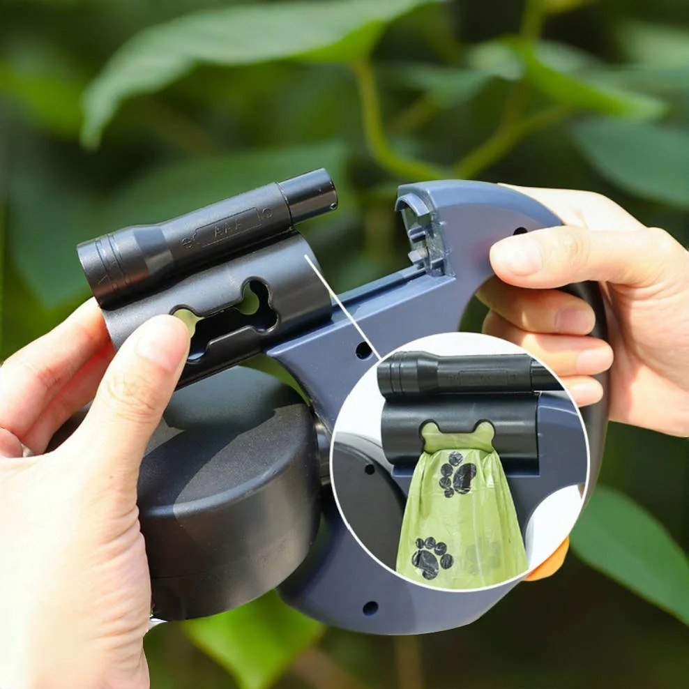 Correa retráctil para perrito doble con luz LED, giratoria 360 sin enredos para cada frenado independiente de perros con cables reflectantes de 3M