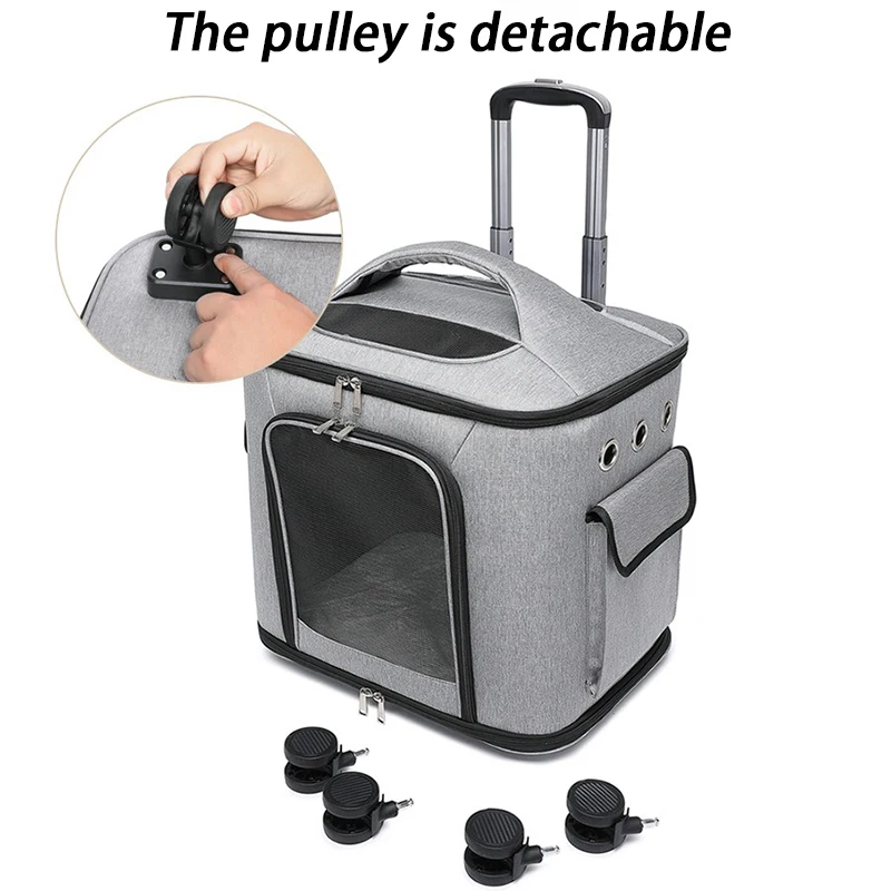 Outdoor Pet Carriers Bag Large Capacity Silent Wheel Cat Suitcase Portable Travel Dog Carriers Bags Pet Stroller Breathable - imagen 5