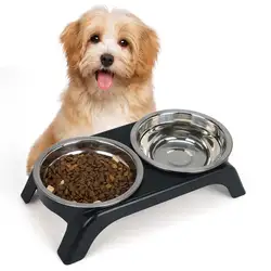 Cuenco elevado doble de acero inoxidable para perros y gatos pequeños
